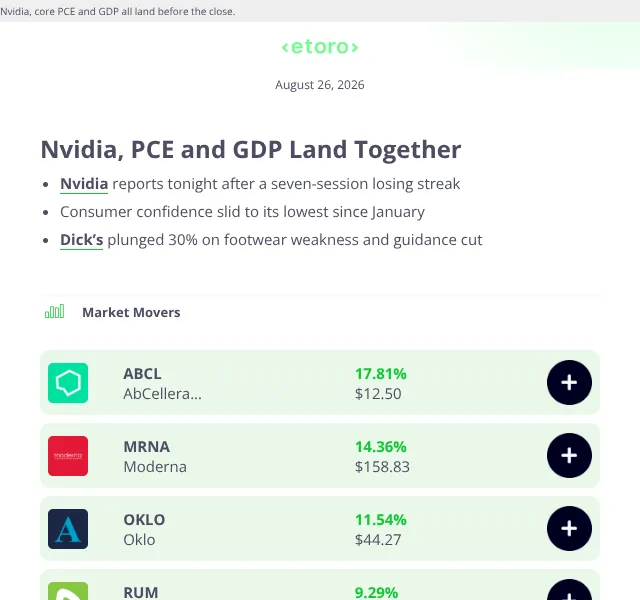 eToro: Nvidia earnings, PCE data & GDP – Srp 2026