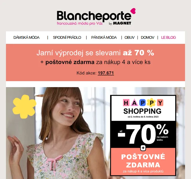Blancheporte: slevy na noční prádlo až 70 % – červen 2026 | Nuslet.cz