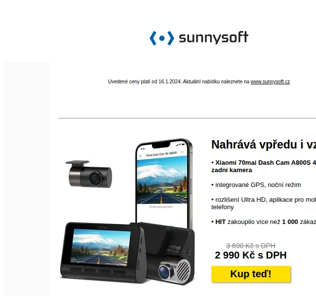 Sunnysoft: kamera Xiaomi 70mai A800S 4K – 19 % sleva – červenec 2026 | Nuslet.cz