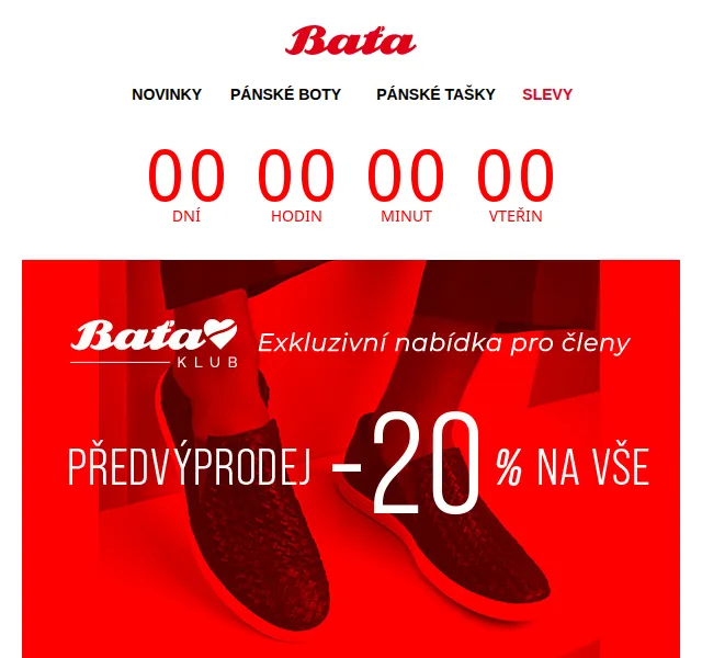 Baťa: Sleva 20 % na vše pro členy klubu – červenec 2026 | Nuslet.cz