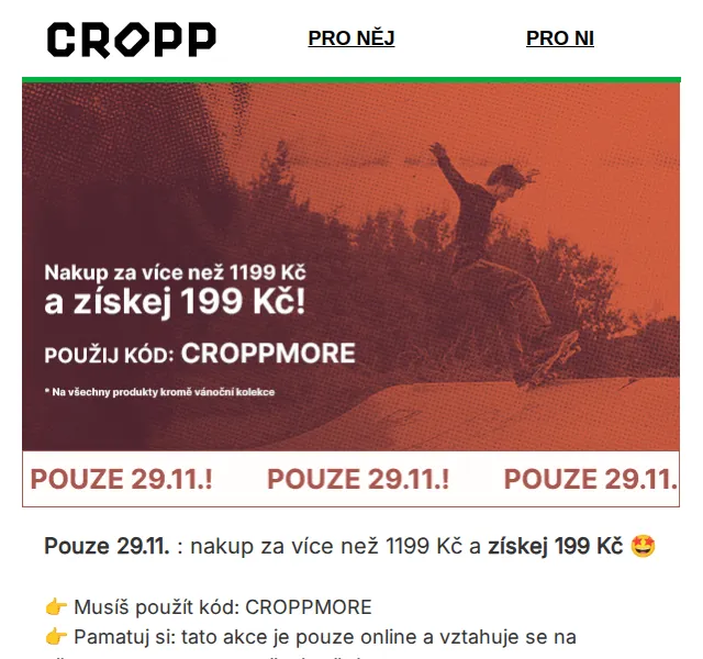 Cropp: získej 199 Kč při nákupu nad 1199 Kč – červenec 2026 | Nuslet.cz