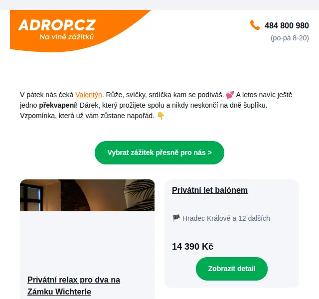 Adrop: Zážitek na Valentýna od 1 890 Kč – červenec 2026 | Nuslet.cz