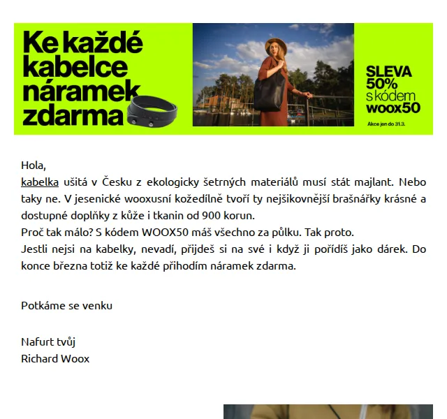 Richard Woox: sleva 50 % na kabelky – březen 2026 | Nuslet.cz
