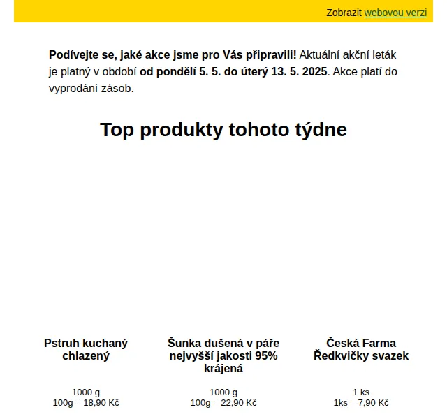 Billa: Pstruh 18,90 Kč, mléko 17,90 Kč – květen 2026 | Nuslet.cz