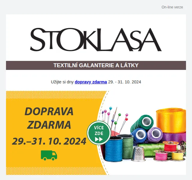Stoklasa: Doprava zdarma na vánoční látky a sleva až 40 % – říjen 2024 | Nuslet.cz