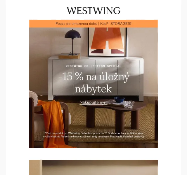 Westwing: -15 % na úložný nábytek – květen 2026 | Nuslet