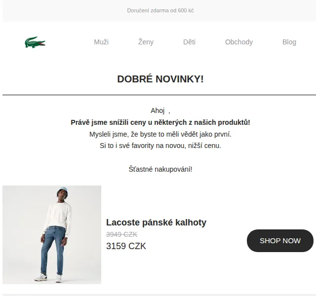 LACOSTE: Sleva až 20 % na vybrané produkty – červen 2026 | Nuslet.cz