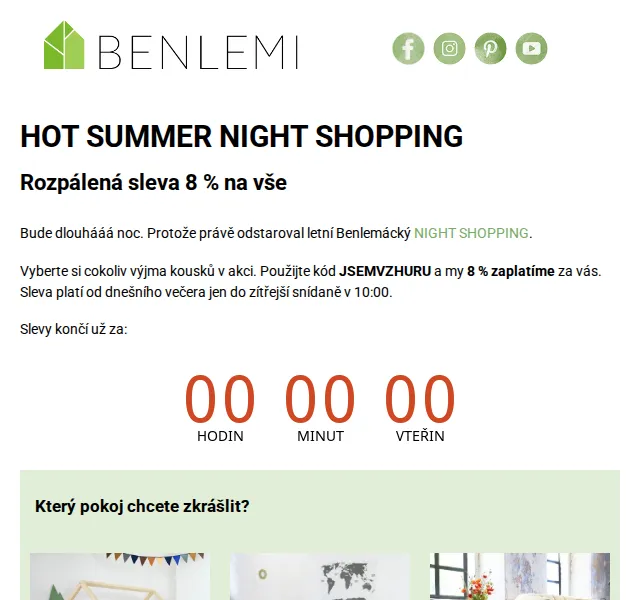 Benlemi: sleva 8 % na nábytek v Night Shoppingu – červenec 2026 | Nuslet.cz