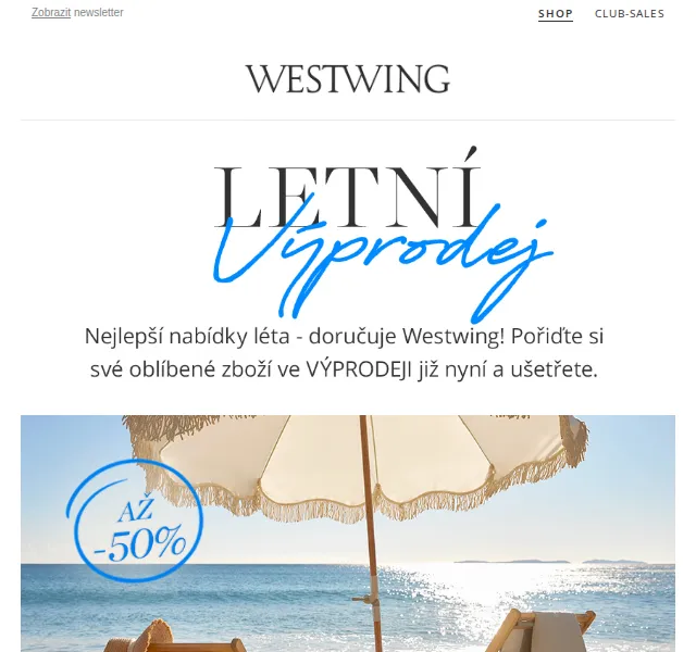 Westwing: letní výprodej až -50 % – červenec 2026 | Nuslet.cz