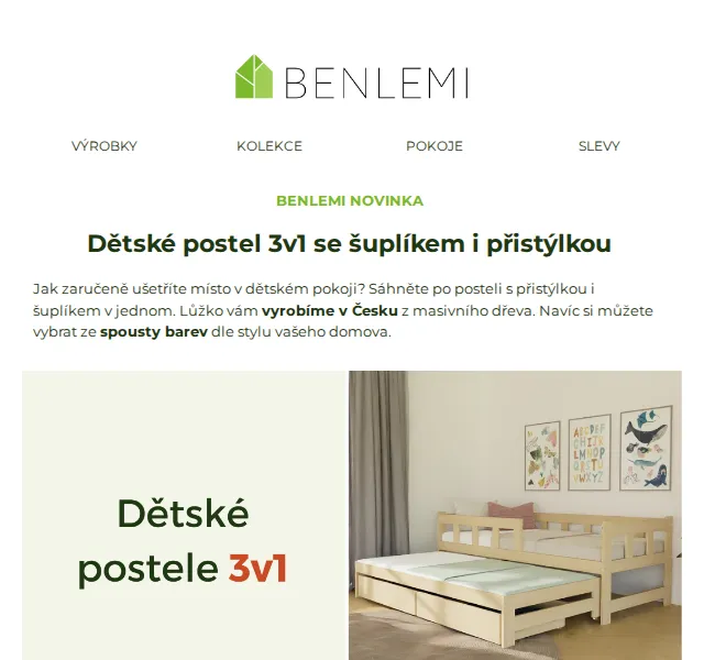 Benlemi: Dětské postele 3v1 se šuplíkem a přistýlkou – červenec 2026 | Nuslet.cz