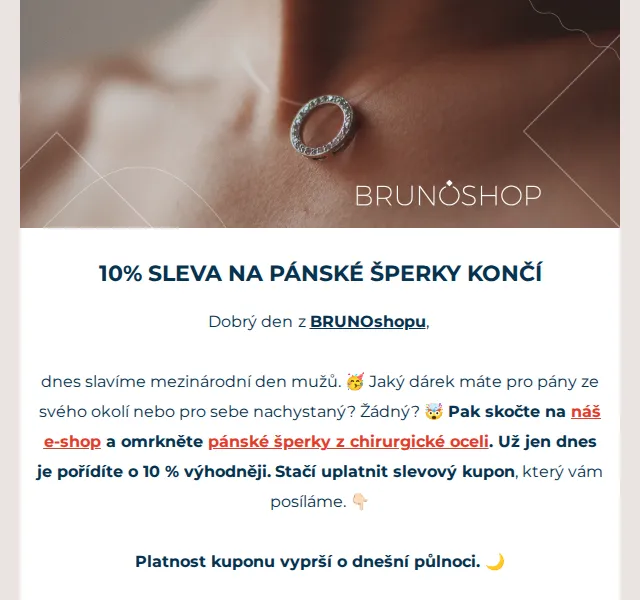 BRUNOshop: pánské šperky s 10% slevou – červenec 2026 | Nuslet.cz