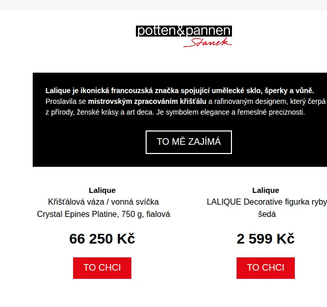 Potten & Pannen: Lalique křišťál – limitovaná edence červenec 2026 | Nuslet.cz