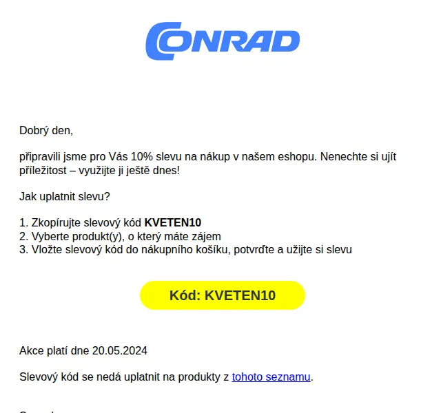 Conrad Electronic: 10% sleva na celý sortiment – červenec 2026 | Nuslet.cz