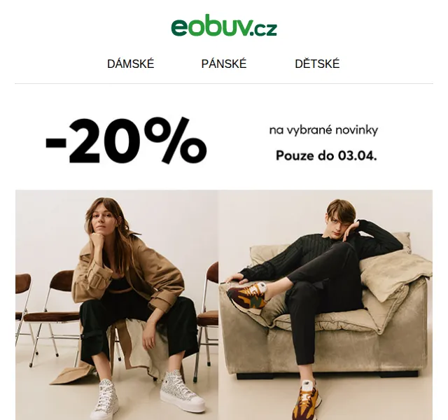 eobuv.cz: Sleva 20 % na vybrané novinky – červen 2026 | Nuslet.cz