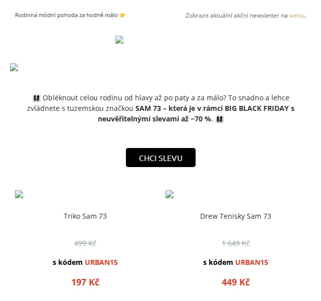 UrbanStore: SAM 73 BIG BLACK FRIDAY – slevy až 70% – červenec 2026 | Nuslet.cz