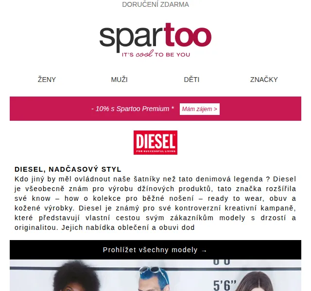 Spartoo: Doručení zdarma Diesel, Guess, Puma, Nike – červen 2026 | Nuslet.cz