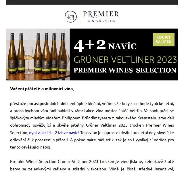 Premier Wines & Spirits: Grüner Veltliner 2023 4+2 lahve – červenec 2025 | Nuslet.cz