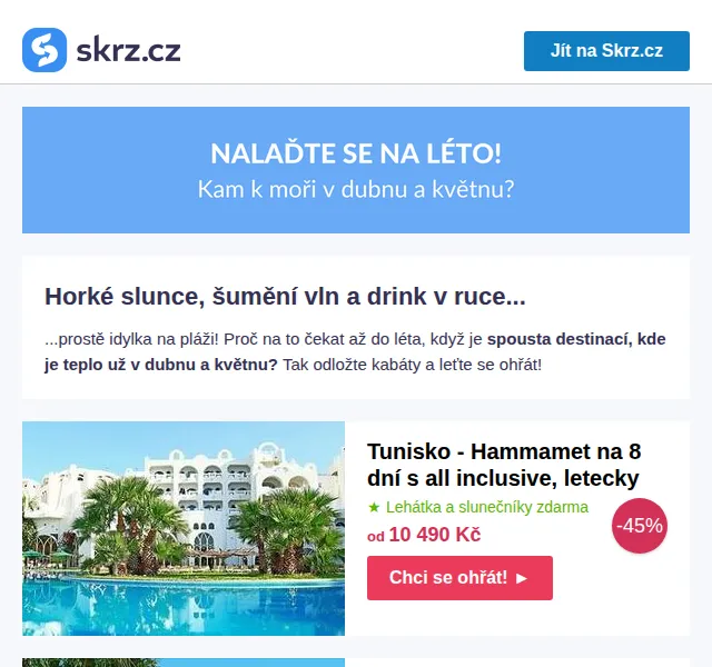 Skrz: Last minute dovolená Duben–Květen – 45 % na Tunisko | Červen 2026 | Nuslet.cz