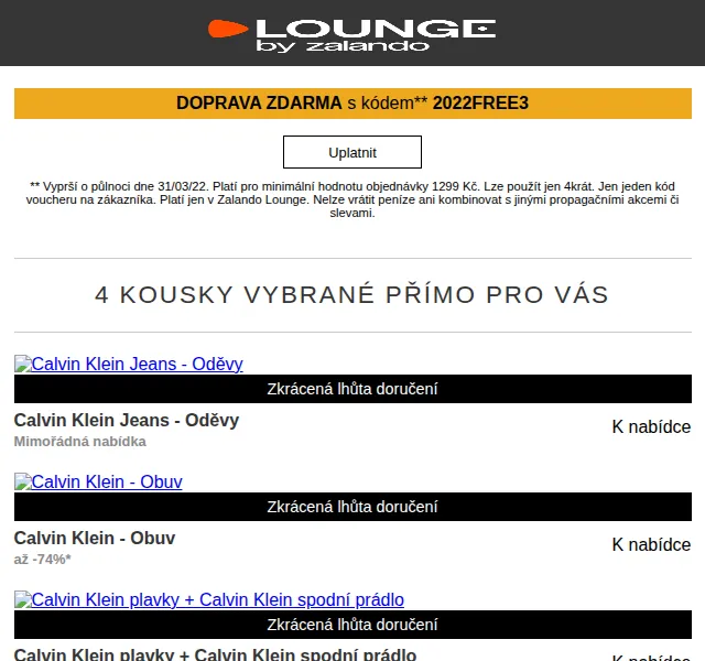 Lounge by Zalando: Calvin Klein a značky až -75 % – červen 2026 | Nuslet.cz