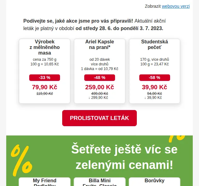 BILLA: Studentská pečeť 39,90 Kč a Borůvky 34,90 Kč – červenec 2026 | Nuslet.cz
