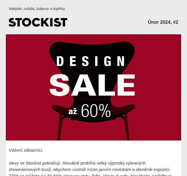 Stockist.cz: Design Sale 40-60 % na showroomové kusy – červenec 2026 | Nuslet.cz
