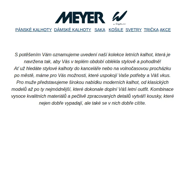 Meyer Wegener: Nová letní kolekce kalhot – červenec 2026 | Nuslet.cz