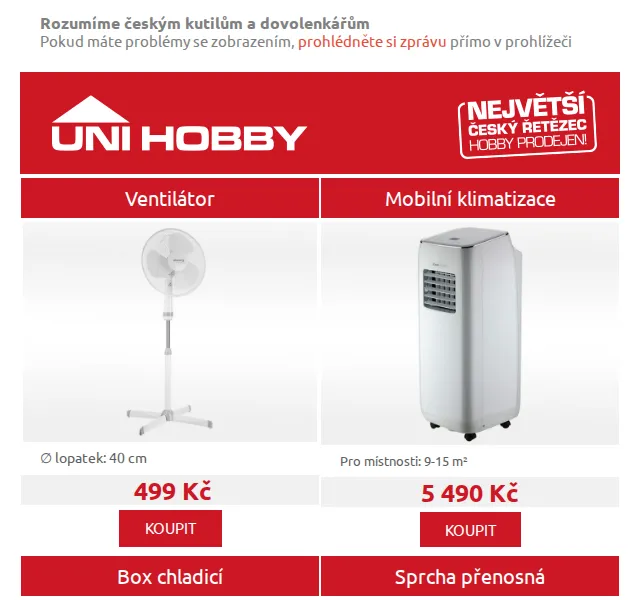 UNI HOBBY: Kupte mobilní klimatizaci, ventilátor nebo chladicí box – červenec 2026 | Nuslet.cz