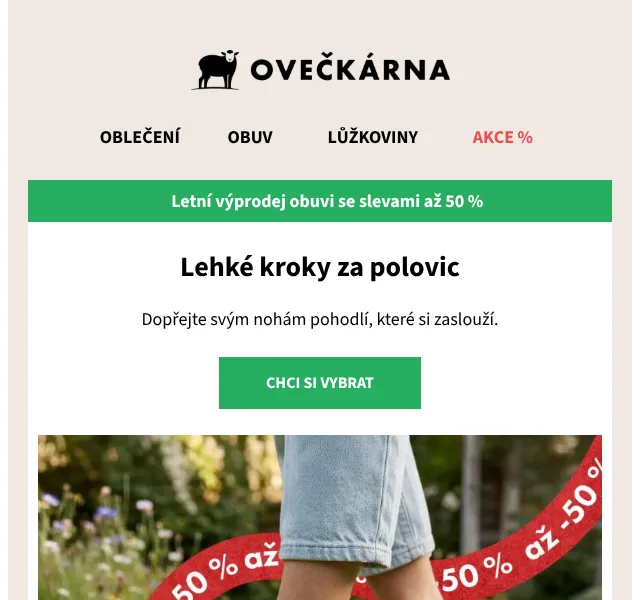 Ovečkárna: Letní obuv se sleva až 50 % – Červenec 2026