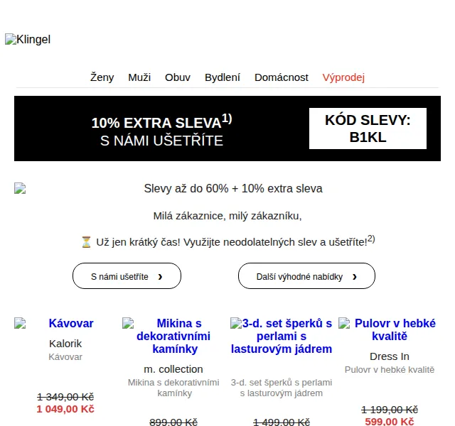 KLiNGEL: 10% extra sleva a módní výprodej – červen 2026 | Nuslet.cz