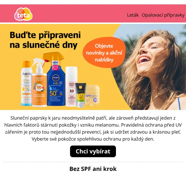 Teta drogerie: Opalování -40 % – květen 2026 | Nuslet.cz