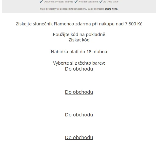 Beliani: slunečník Flamenco zdarma k nákupu nad 7 500 Kč – červen 2026 | Nuslet.cz