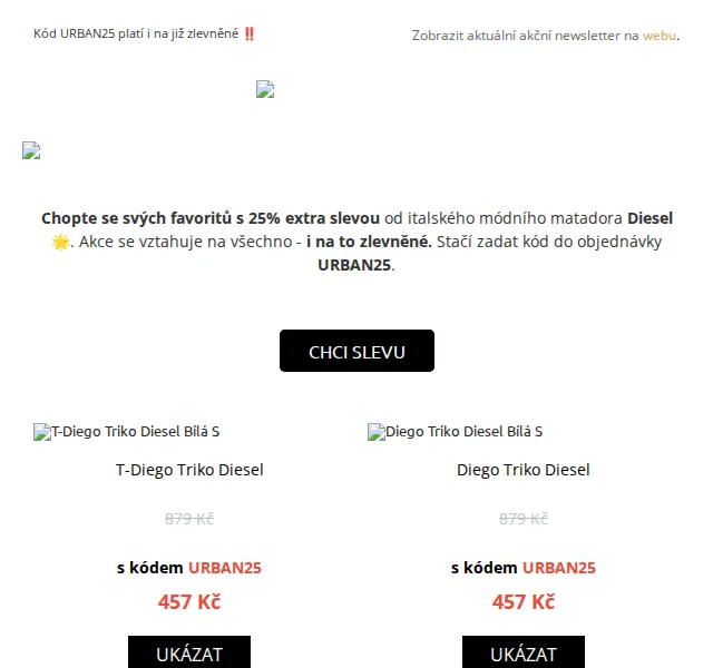 UrbanStore: Diesel extra 25% sleva – červen 2026 | Nuslet.cz