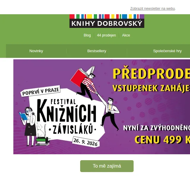 KnihyDobrovsky.cz: Vstupenka na Festival Knižních závisláků za 499 Kč – červenec 2026 | Nuslet.cz