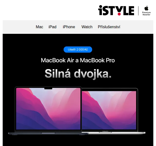 iSTYLE: Nové MacBooky Air a Pro M2 – sleva 2 000 Kč – červen 2026 | Nuslet.cz