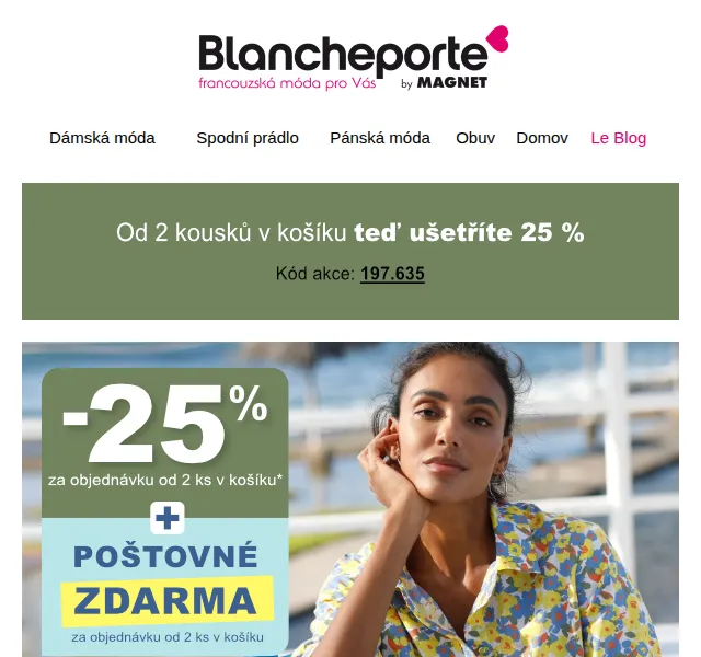 Blancheporte: Sleva 25 % na celou objednávku od 2 kusů – červenec 2026 | Nuslet.cz
