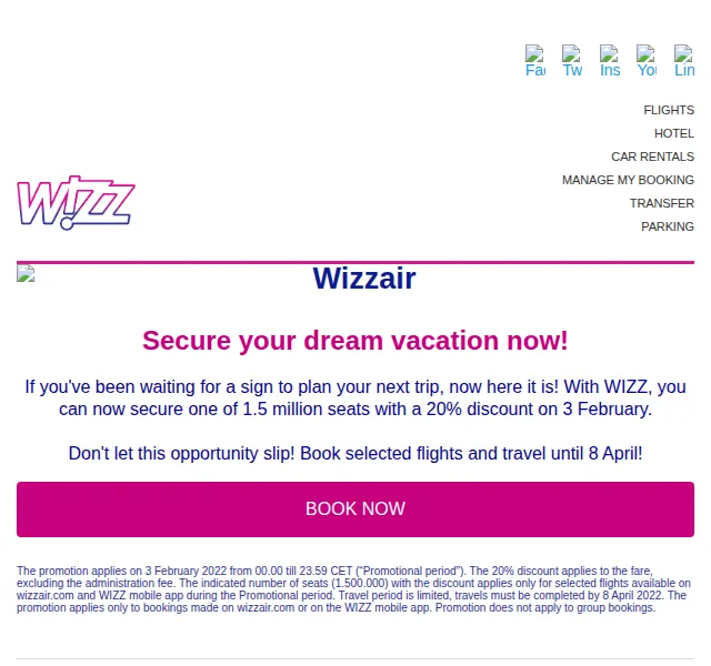 Wizz Air: 20% sleva na 1,5 milionu sedadel – červen 2026 | Nuslet.cz