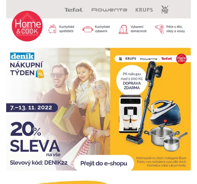 Home & Cook: 20% sleva na vše – značky Tefal, Rowenta, Krups – červen 2026 | Nuslet.cz