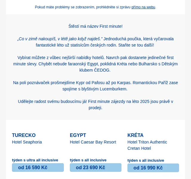 Čedok: First minute léto 2025 od 4 890 Kč – červenec 2026 | Nuslet.cz