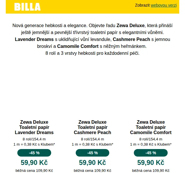 Billa: Zewa Deluxe toaletní papír –45 % – červenec 2026 | Nuslet.cz
