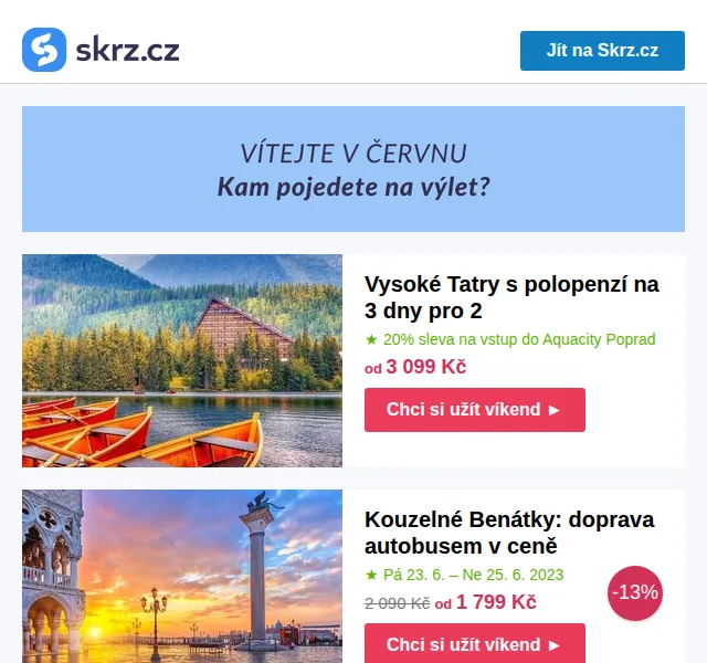 Skrz.cz: víkendové pobyty se slevami 13–20 % – červenec 2026 | Nuslet.cz