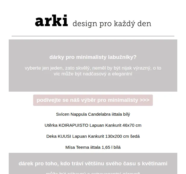 arki: Dárky pro minimalisty – červenec 2026 | Nuslet.cz