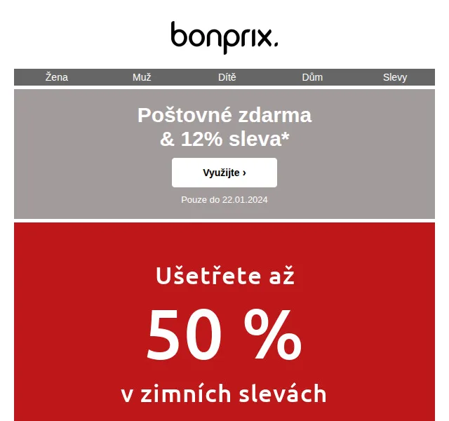 Bonprix: 50% zimní slevy + 12% sleva – červenec 2026 | Nuslet.cz