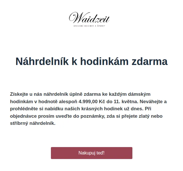 Waidzeit: Náhrdelník k hodinkám zdarma – červenec 2026 | Nuslet.cz