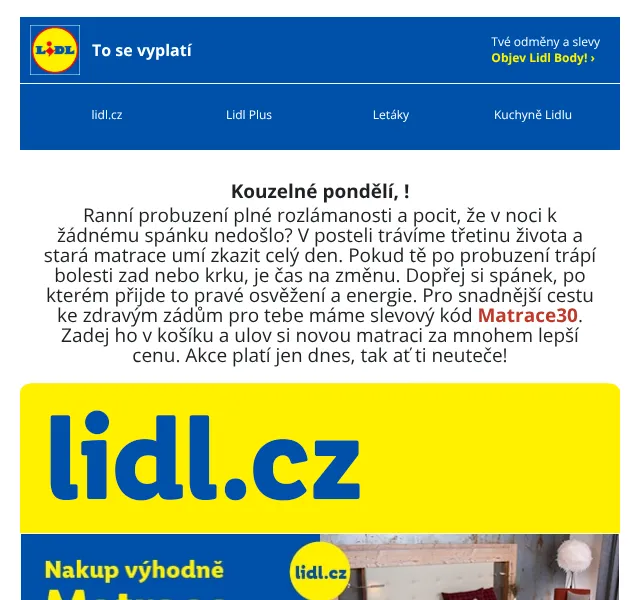 Lidl: Matrace se slevou 30 % – srpen 2026 | Nuslet.cz