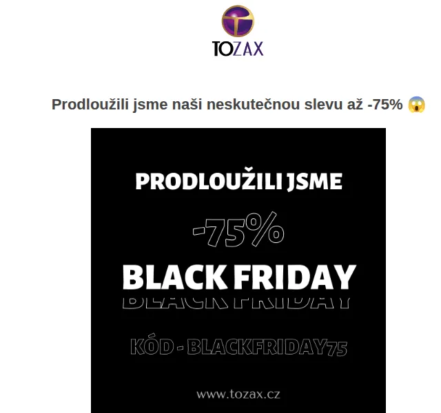 Tozax CZ: Prodloužená sleva až -75 % Black Friday – červen 2026 | Nuslet.cz