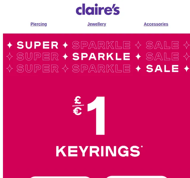 Claire's: Super Sparkle Sale – slevy na šperky a piercing – červenec 2026 | Nuslet.cz