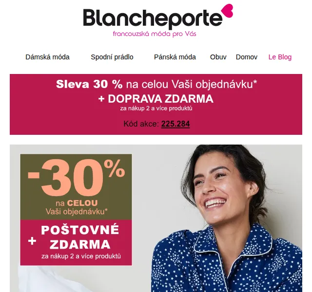 Blancheporte: -30 % na noční prádlo – duben 2026 | Nuslet.cz