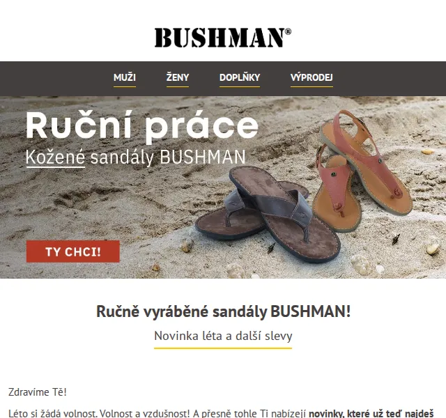 BUSHMAN: Ručně vyráběné sandály a letní slevy – červenec 2026 | Nuslet.cz