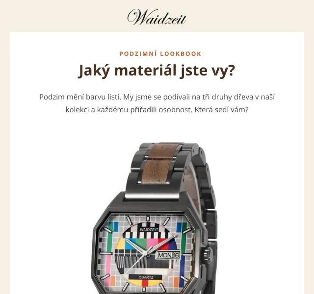 Waidzeit: podzimní lookbook s drevenými hodinkami – září 2026