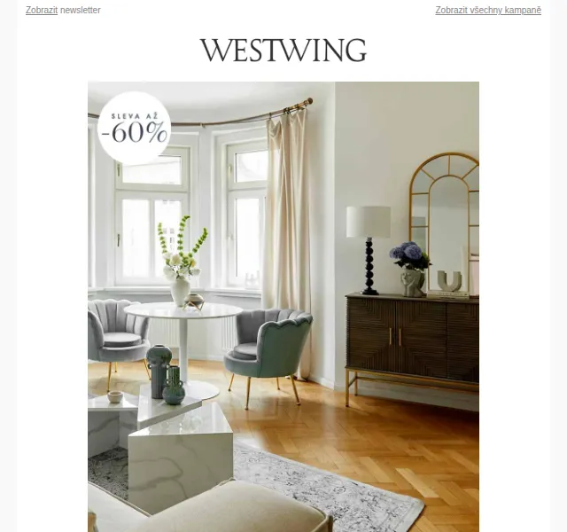 Westwing: Elegantní nábytek a dekorace se slevou až -60 % – prosinec 2026 | Nuslet.cz